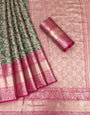 Alexander Bottlegreen Kanjiviram Pattu Silk Silver Zari Weaving Saree