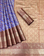 Alexander Blue Kanjiviram Pattu Silk Silver Zari Weaving Saree