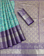 Alexander Skyblue Kanjiviram Pattu Silk Silver Zari Weaving Saree