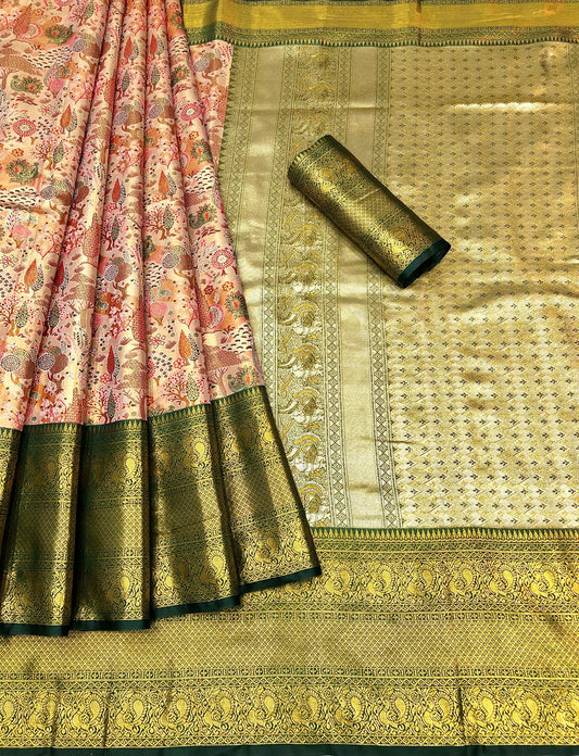 Clara Peach Kanjivaram Pattu Silk Zari Weaving Saree