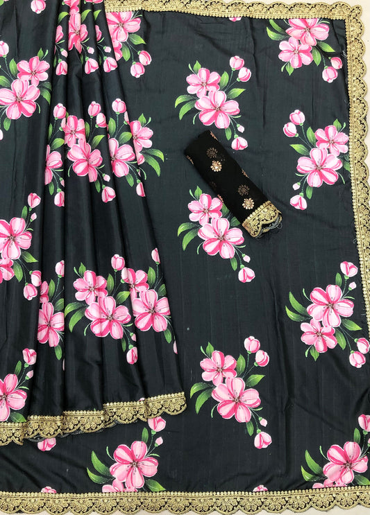 Georgian Babypink Tussar Silk Floral Digital Printed Saree