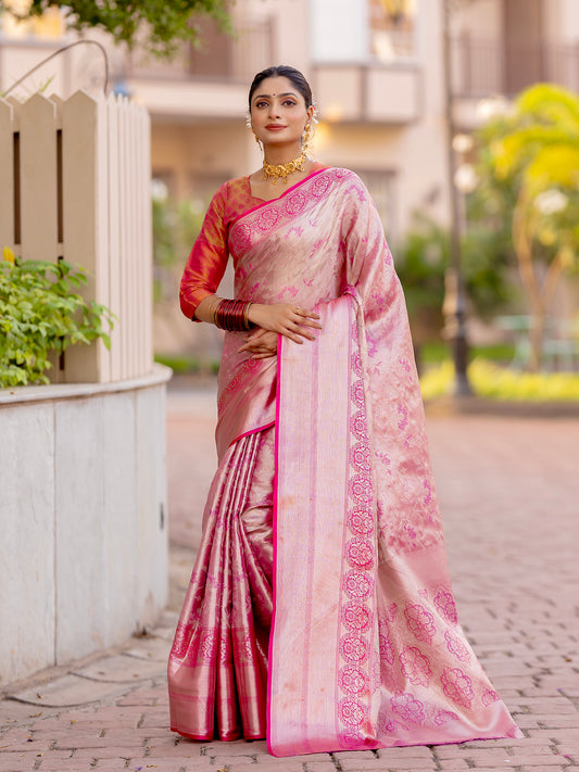 Marion Pink Colour Semi Pattu Silk Weaving Saree