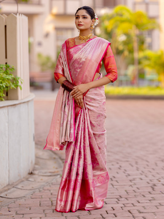 Marion Pink Colour Semi Pattu Silk Weaving Saree