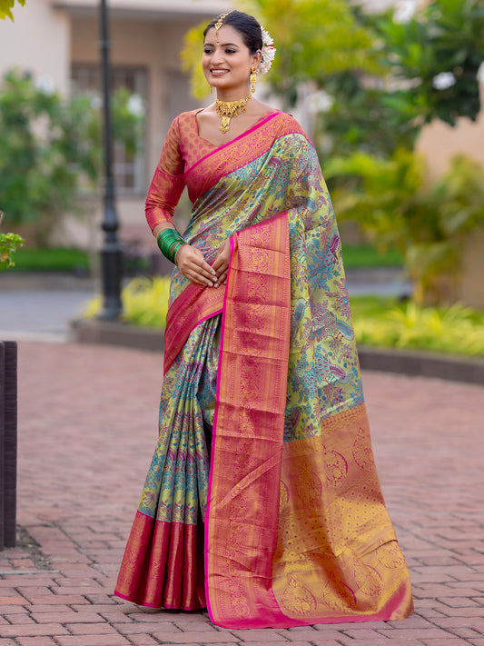 Dressler Seagreen Kanjivaram Semi Pattu Silk Weaving Saree