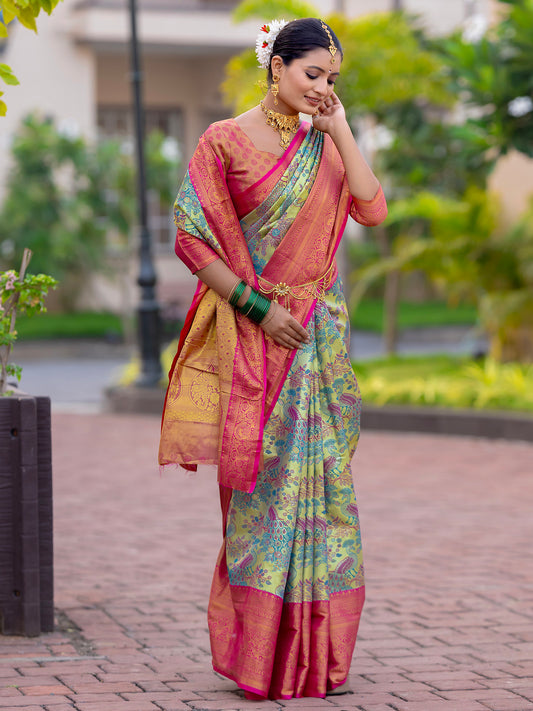 Dressler Seagreen Kanjivaram Semi Pattu Silk Weaving Saree