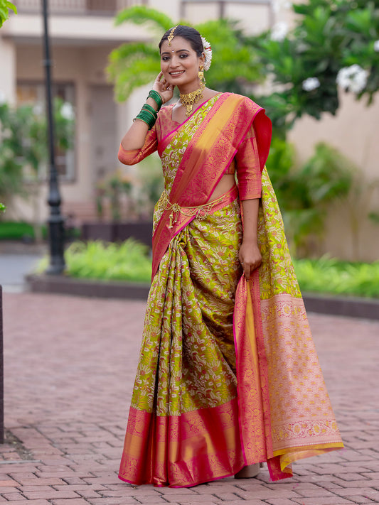 Tina Green Kanjivaram Semi Pattu Silk Weaving Saree