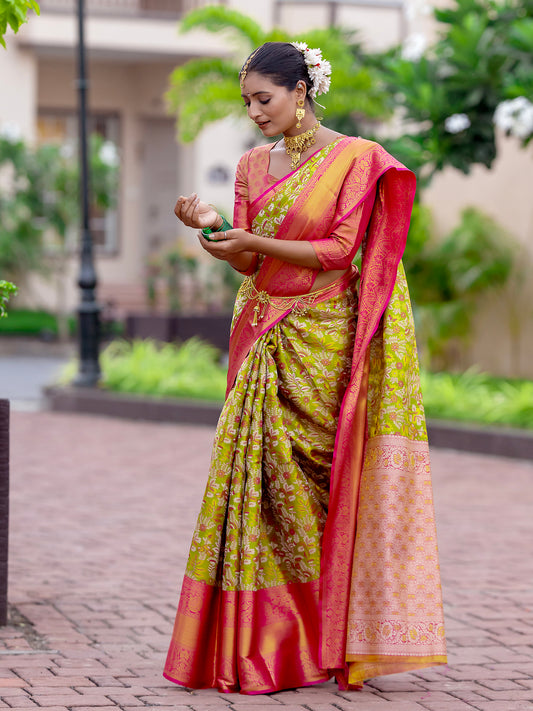 Tina Green Kanjivaram Semi Pattu Silk Weaving Saree