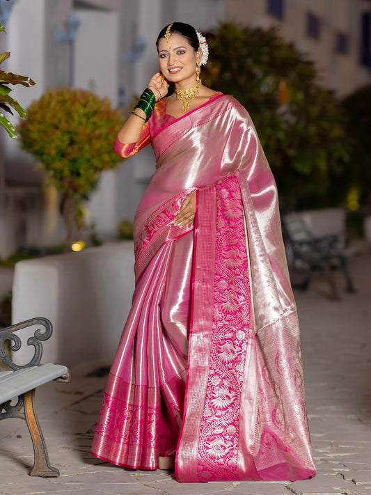 Griffin Pink Kanjivaram Silk Weaving Saree