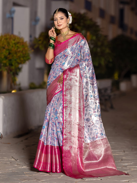 Melissa Silver Kanjivaram Silk Weaving Saree