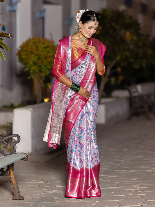 Melissa Silver Kanjivaram Silk Weaving Saree