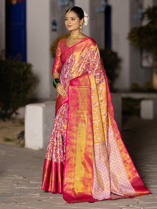 Rita Pink Kanjivaram Silk Weaving Saree