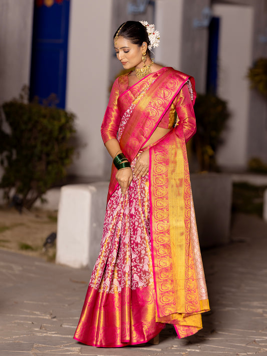 Rita Pink Kanjivaram Silk Weaving Saree