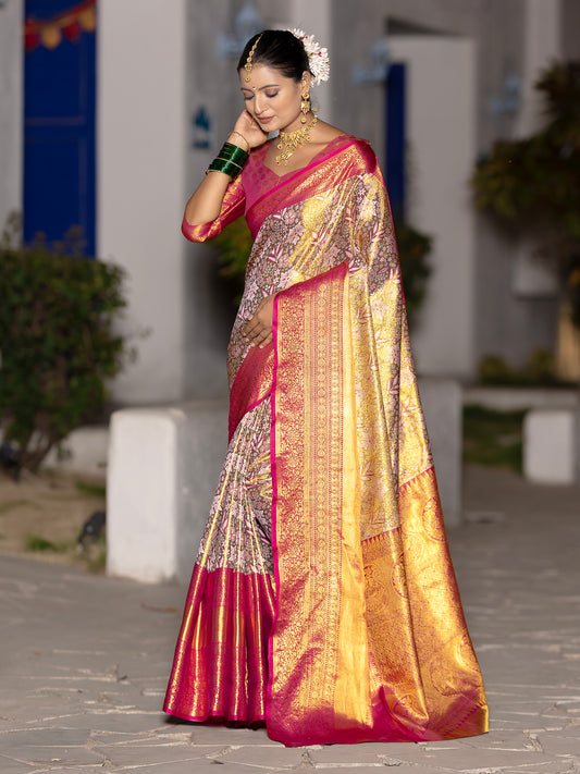 Vextern Mendhi Kanjivaram Semi Pattu Silk Saree