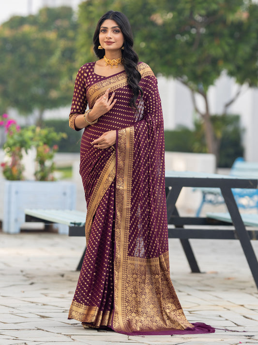 Patralekha Wine Georgette Weaving Saree