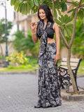 Alicia Black Chiffon Floral Print Fancy Saree