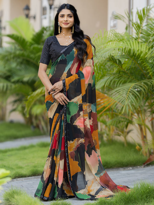 Maryam Multi Chiffon Print Fancy Saree