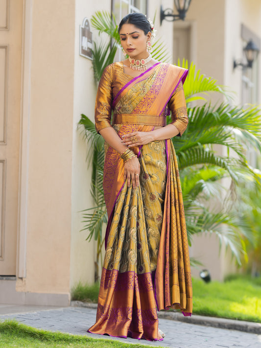 Ancient Copper Kanjivaram Silk Weaving Saree