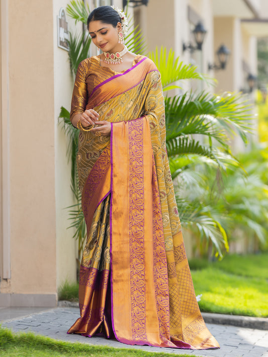 Ancient Copper Kanjivaram Silk Weaving Saree