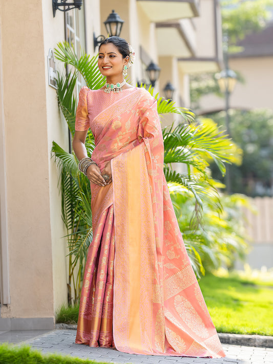 Treasure Babypink Kanjivaram Tissue Silk Weaving Saree