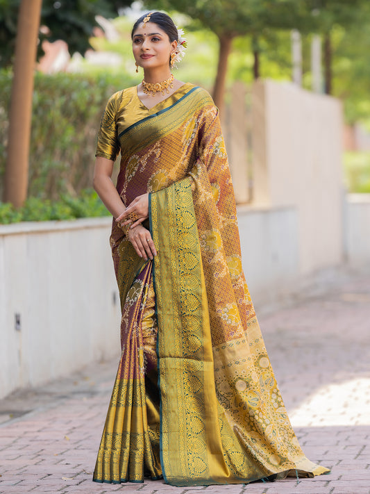 Gold Rush Copper Kanjivaram Silk Weaving Saree