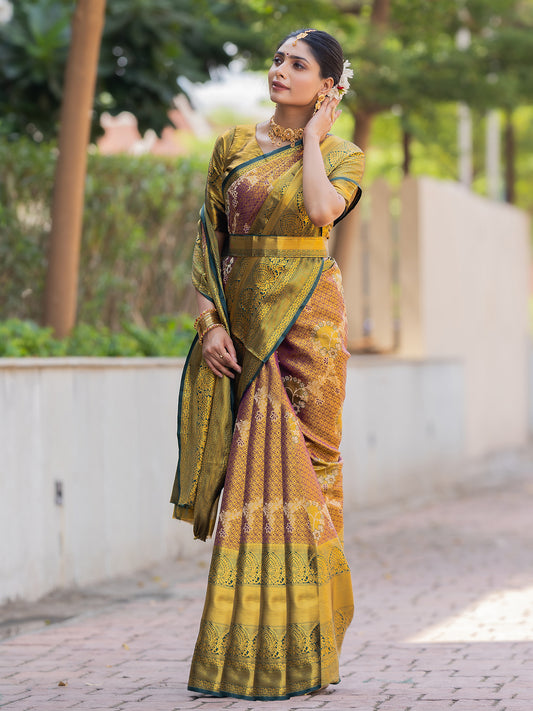 Gold Rush Copper Kanjivaram Silk Weaving Saree