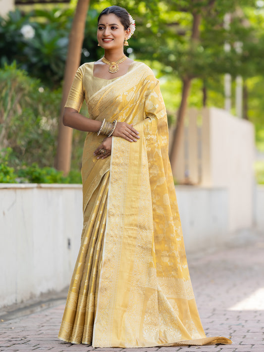 Mehnaaz Gold Kanjivaram Silk Weaving Saree