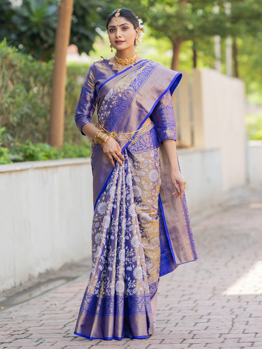 Tradition Royalblue Kanjivaram Semi Pattu Silk Weaving Saree