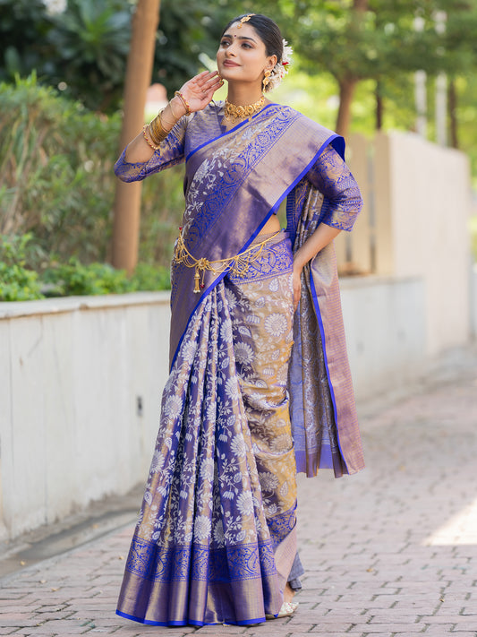 Tradition Royalblue Kanjivaram Semi Pattu Silk Weaving Saree