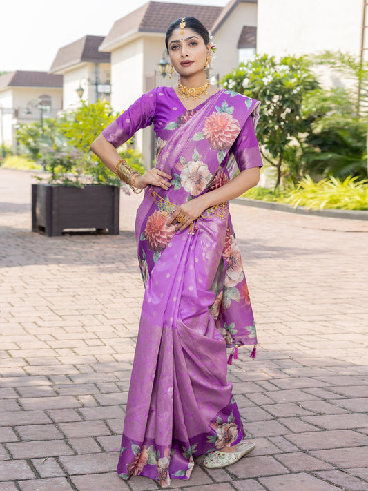 Farah Lavender Kota Silk Digital Print Saree