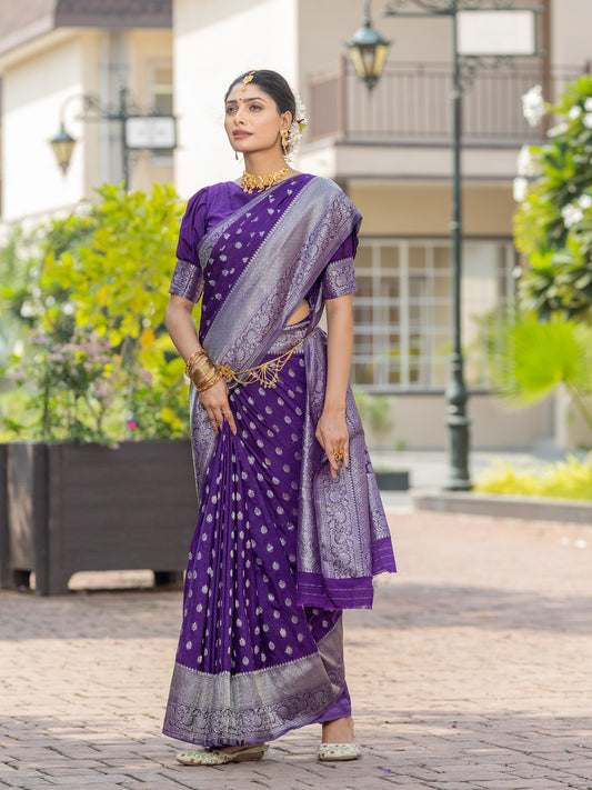 Rida Purple Georgette Silver Zari Weaving Saree